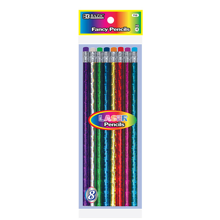 Bazic Metallic Laser Foil Wood Pencil w/ Eraser (8/Pack) Ideal for writing drawing and sketching