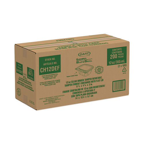 12oz Dart ClearPac SafeSeal Tamper-Resistant/Evident Containers, Flat Lid, 4.9x2x5.5, Clear, Plastic, 200/cs