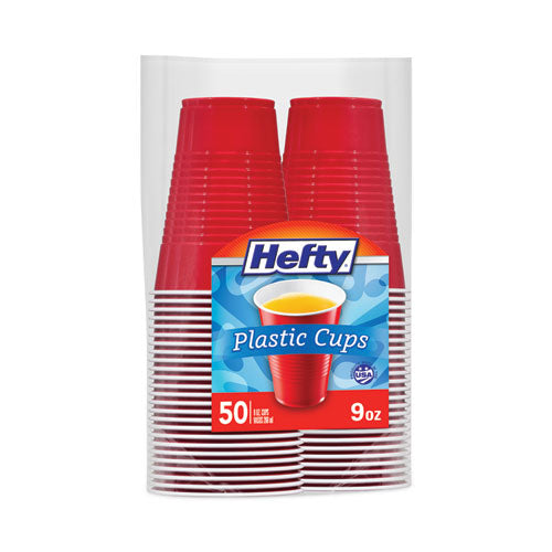 9oz Hefty Easy Grip Disposable Plastic Party Cups, Red, 50/pk