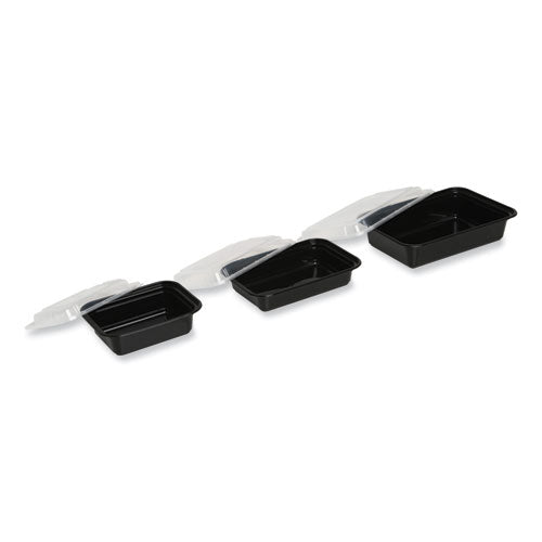 38oz Rectangular Microwavable Food Container with Lid, 8.81x6.02x2.48, Black/Clear, Plastic, 150/cs