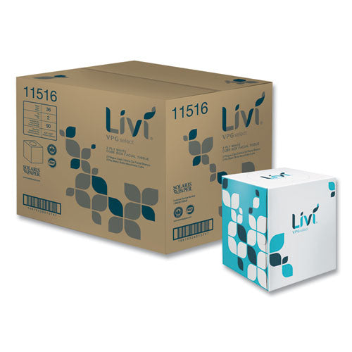 LIVI Cube Facial Tissue, 2-Ply, White, 90 Sheets/Box, 36 Boxes/cs