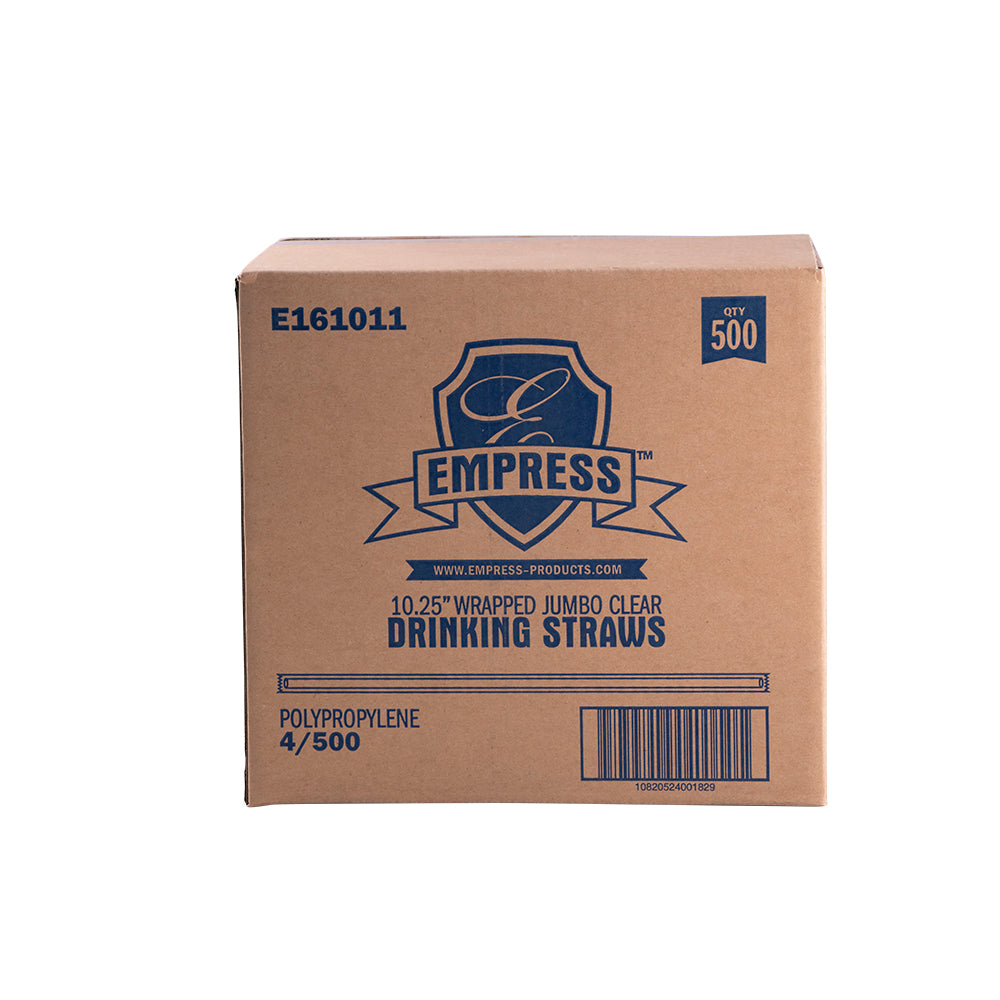 10.25 inch Clear Jumbo Straws, Paper Wrapped, Empress 2000/cs