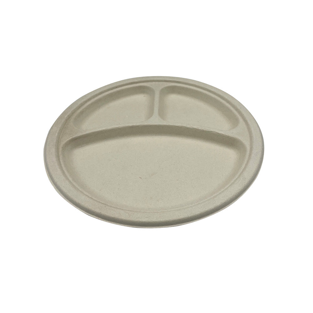 10 inch Empress Earth Heavy Weight Plate Natural White Bagasse 3-Comp 500/cs
