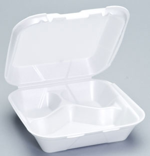 8x8 3 Compartment Medium Foam Hinged Containers White 200/cs