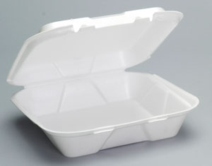 9x9 1 Compartment Large Hinged Foam Container, White 200/cs