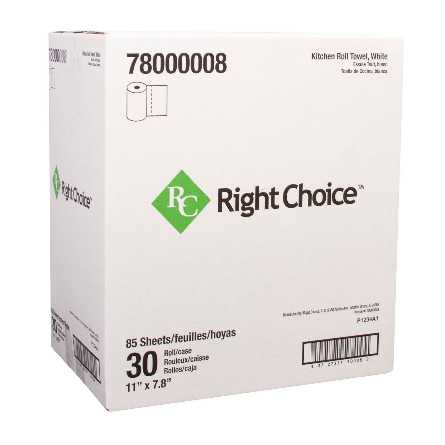 11x7.8 Right Choice Towel 2 Ply 85-Sheet, White, 30/cs