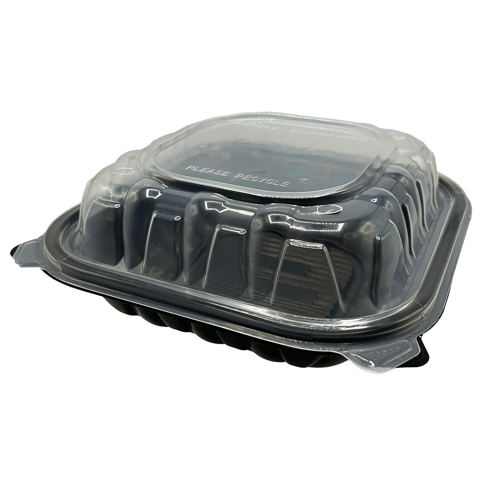 8x8 Empress PP Hinged Container Black/Clear Lid, 1 Compartment, Vented 180/cs