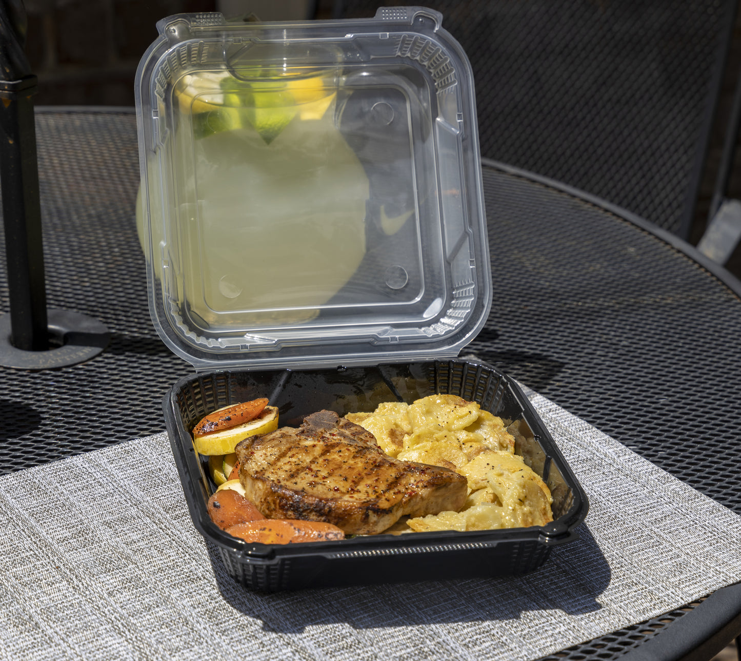 9x9 EcoSystems Polypropylene Hinged Container, Black/Clear, 150/cs