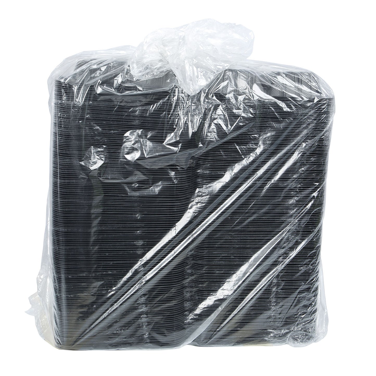 EcoSystems MFPP 3-Compartment Hinge Container, Black, 9" x 9", 1/CS/150 150/CS