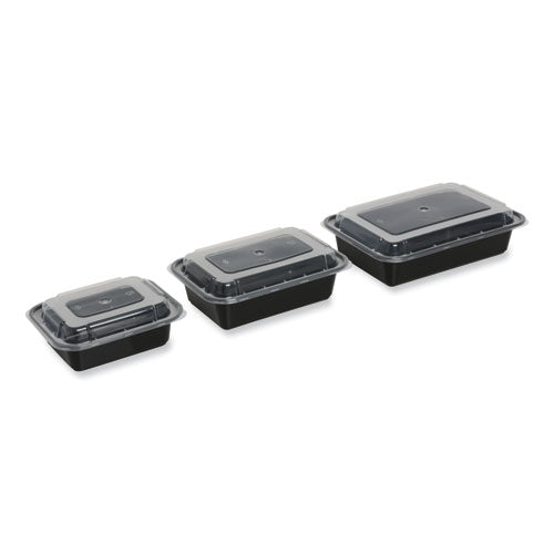 16oz Microwavable Food Container with Lid, Rectangular, 7.48 x 5.03 x 2.04, Black/Clear, Plastic, 150/ct