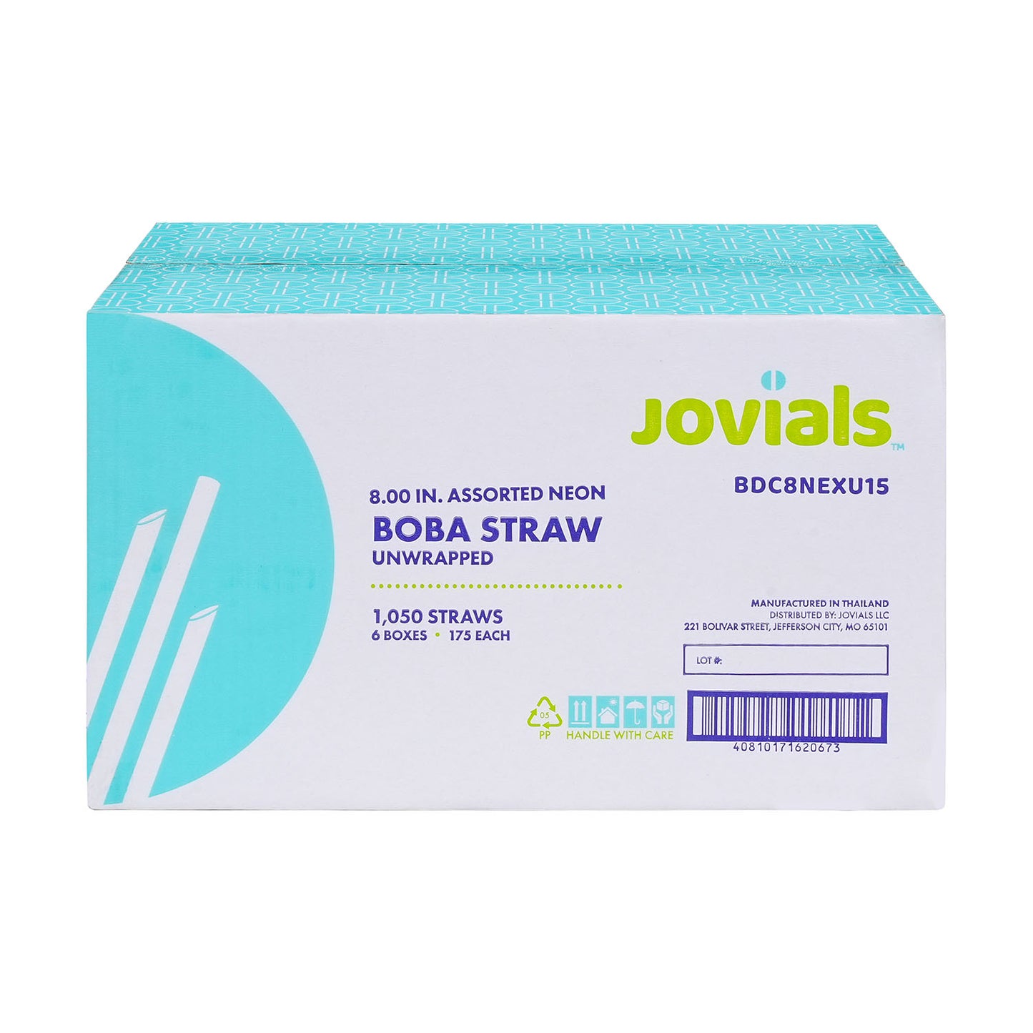Jovials Unwrapped Boba Diagonal Cut Straw, Neon, 8" 6/175/CS