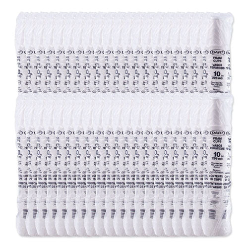 10oz Foam Drink Cups Dart, White, 10J10, 1000/cs