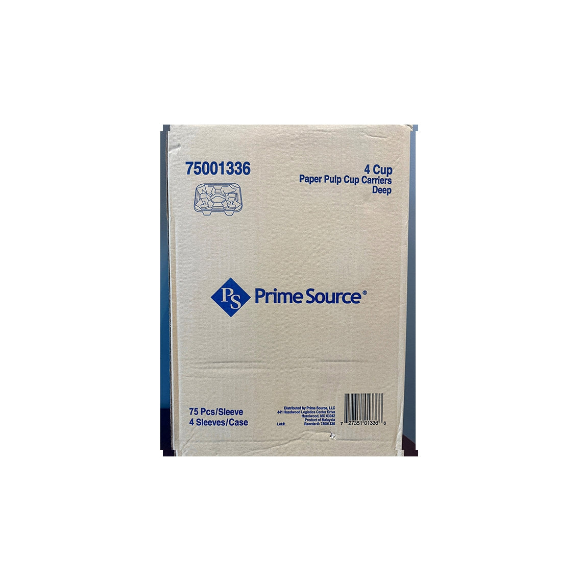 32oz Prime Source Recycled Pulp 4 Cup Carrier, Kraft, 300/cs