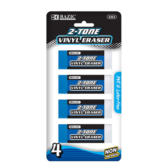 Bazic Two-Tone Vinyl Pencil Eraser New Excellent Quality - 4 Per Case Pack
