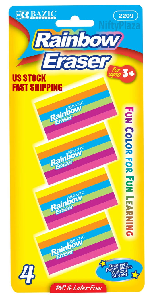 Bazic Rainbow Eraser Soft and Non-abrasive High-quality cleans easily removes Pencil Marks without Smudges