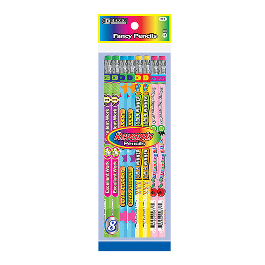 Bazic Reward and Incentive Wood Pencils with Eraser 8/Pack #2 HB for general writing, drawing and sketching