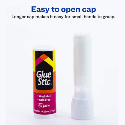 6 pcs Permanent Glue Stic Value Pack, 0.26 oz, Applies White, Dries Clear, Avery Glue Stick