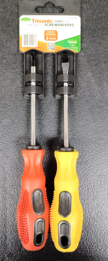 Slotted and Phillips Screwdrivers 2 Packs Magnetic Screwdriver with Rubber Handle With Magnetizer/Demagnetizer Tool