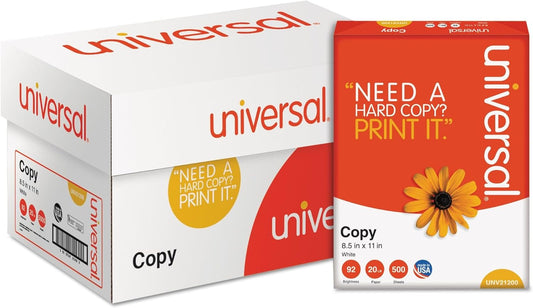 8.5x11 Universal Copy Paper, 92 Bright, 20 lb Bond Weight, White, 500 Sheets/Ream, 10 Ream