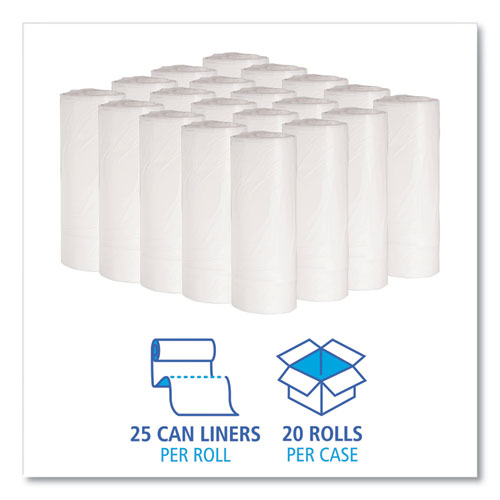 24x32 Boardwalk Low-Density Waste Can Liners, 16 gal, 0.4 mil, White, Perforated Roll, 500/cs