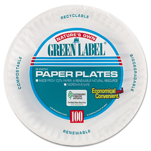AJMPkg Paper Plates, 9" Dia, White, 100/pack, 12 Packs/carton