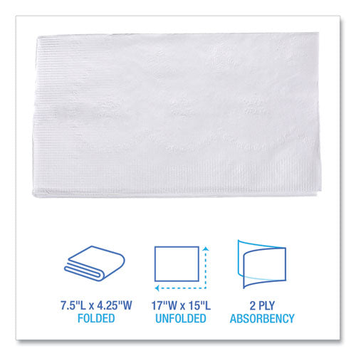 15x17 Boardwalk 1/8-Fold Dinner Napkins, 2-Ply, White, 3000/cs