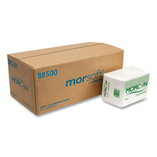 9x9 Morcon Beverage Napkins, 1-ply, White, 4000/cs