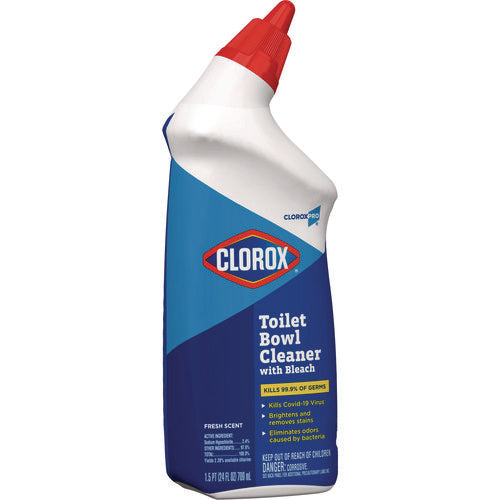 24oz Clorox Toilet Bowl Cleaner With Bleach, Fresh Scent, Bottle, 12/cs
