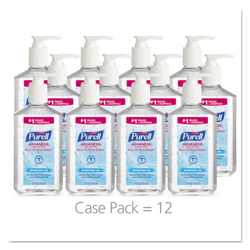 12oz PURELL Advanced Hand Sanitizer Refreshing Gel, Pump Bottle, Clean Scent, 12/cs