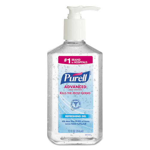 12oz PURELL Advanced Hand Sanitizer Refreshing Gel, Pump Bottle, Clean Scent, 12/cs