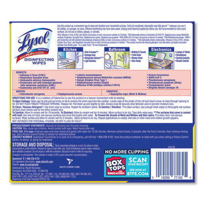 7x7.25 LYSOL Disinfecting Wipes, 1-Ply, Lemon and Lime Blossom, White, 80 Wipes/Canister, 6 Canisters/ct