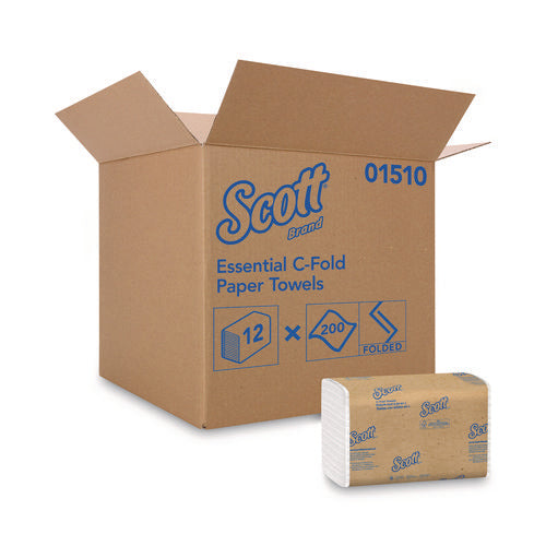 10.13x13.15 Scott Essential C-Fold Towels for Business, Absorbency Pockets, 1-Ply, White, 200/Pack, 12 Packs/Carton