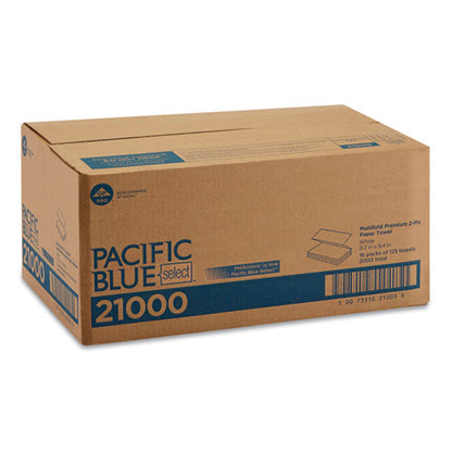 9.2x9.4 GEORGIA PACIFIC Blue Select Multi-Fold 2-Ply Paper Towel, White, 125/Pack, 16 Packs/Carton