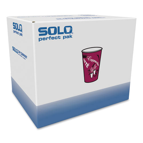 12oz SOLO Paper Hot Drink Cups in Bistro Design, Maroon, 300/ct