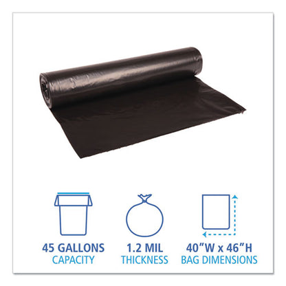 40x46 1.2 mil 45 Gal Can Liners, Black, Recycled Low-Density Polyethylene Perforated, Boardwalk, 100/cs