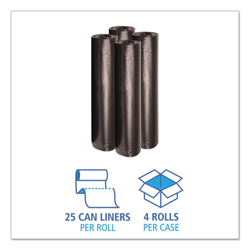 40x46 1.2 mil 45 Gal Can Liners, Black, Recycled Low-Density Polyethylene Perforated, Boardwalk, 100/cs