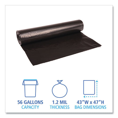 43x47 1.2 mil, 56 gal Recycled Low-Density Polyethylene Can Liners, Black, Perforated, 100/cs