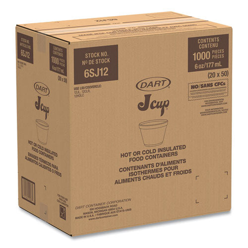 6oz Squat Foam Containers Cups 6SJ12 White Dart 1000/cs