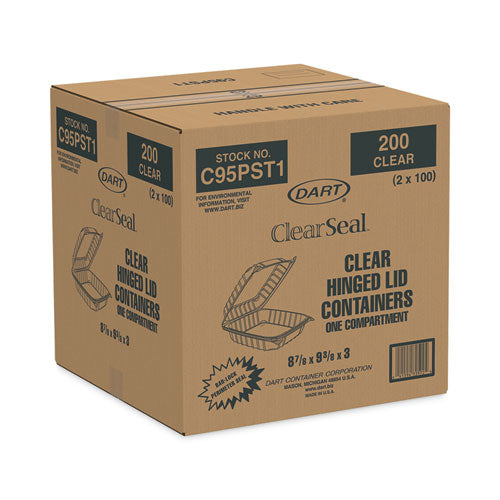 9.3x8.8x3 Dart ClearSeal Hinged-Lid Plastic Containers, Clear, Plastic, 200/cs