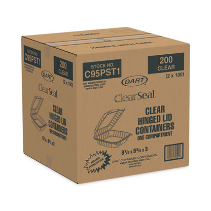 9.3x8.8x3 Dart ClearSeal Hinged-Lid Plastic Containers, Clear, Plastic, 200/cs