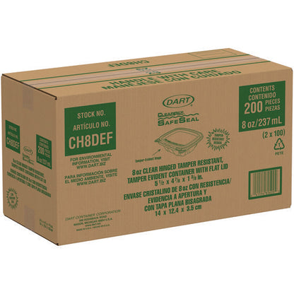 8oz Dart ClearPac SafeSeal Tamper-Resistant/Evident Containers, Flat Lid, 4.9x1.4x5.5, Plastic, 200/cs