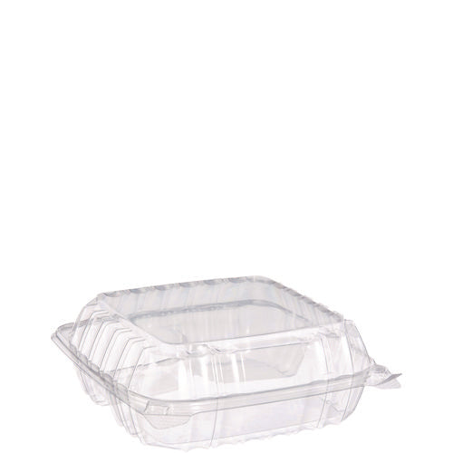 8.25x8.25x3 Dart ClearSeal Hinged-Lid Plastic Containers, Clear, 250/cs