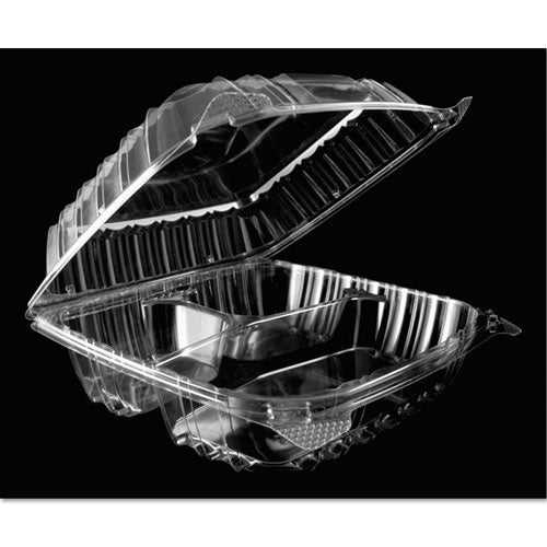 8.25x8.25x3 Dart ClearSeal Hinged-Lid Plastic Containers, Clear, 250/cs