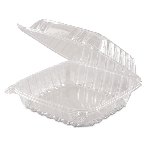8x8 Dart ClearSeal Hinged-Lid Plastic Containers, 8.3x8.3x3, Clear, 250/cs