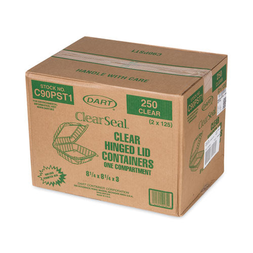 8x8 Dart ClearSeal Hinged-Lid Plastic Containers, 8.3x8.3x3, Clear, 250/cs