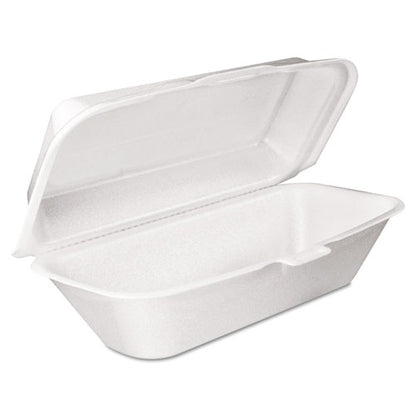 5x10x3 Dart Foam Hinged Lid Container, Hoagie Container, Removable Lid, 5.3x9.8x3.3, White, 500/cs