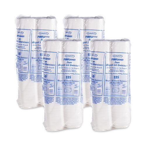 5x10x3 Dart Foam Hinged Lid Container, Hoagie Container, Removable Lid, 5.3x9.8x3.3, White, 500/cs