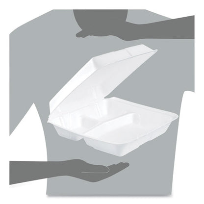 9.25x9.5x3 Dart Foam Hinged Containers, 3 Compartment, White, 200/cs