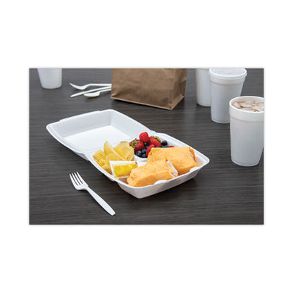 9x9.4x3 Dart Foam Hinged Lid Container, 3-Compartment, 8oz, White, 200/cs