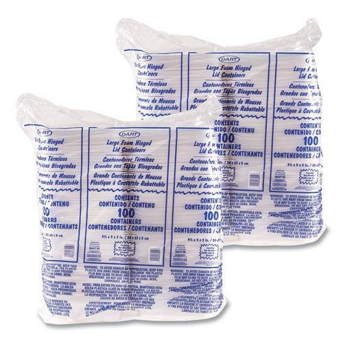 9x9x3 Dart Foam Hinged Containers, 9.01x9.4x3.1, White, 200/cs